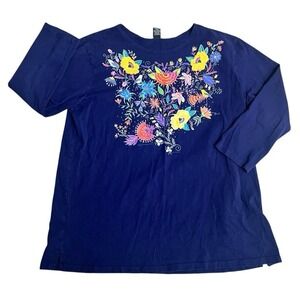 Sabaku Artwear Shirt 3/4 Sleeve Large Jardin Encantado Flowers Birds Colorful